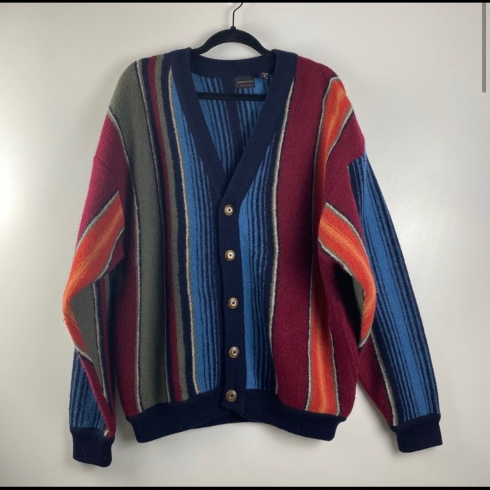 Structure Men’s Mulit-Striped Vintage Wool Cardigan Sweater Size Medium